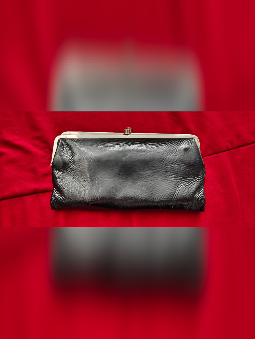 Hobo Classic Black Leather Wallet with Silver Frame